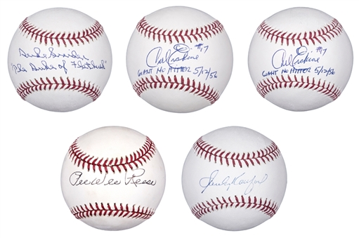 Brooklyn Dodgers Greats Single Signed Baseballs Lot of 5- Koufax, Snider, Reese & Erskine(2) (MLB Authenticated/Steiner/Fanatics & PSA/DNA)